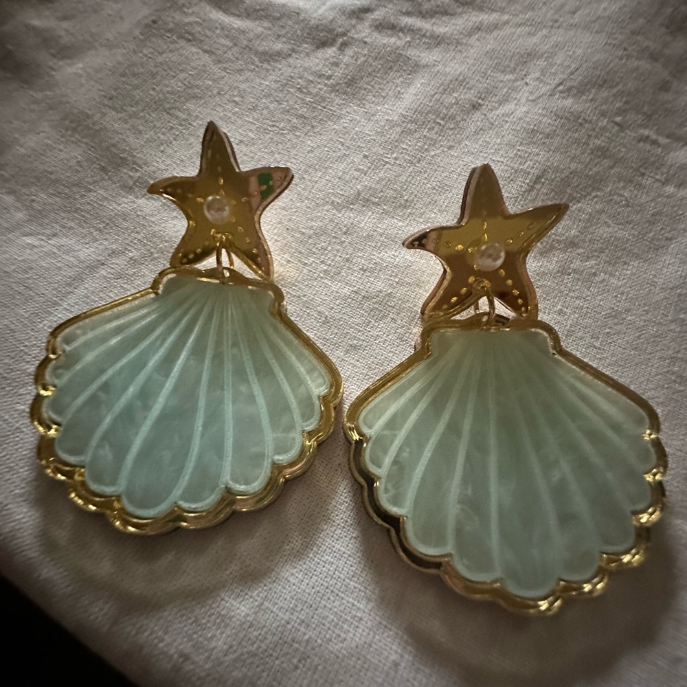 Bohemian Gemme Gold and Mint Green Shell Star Earrings